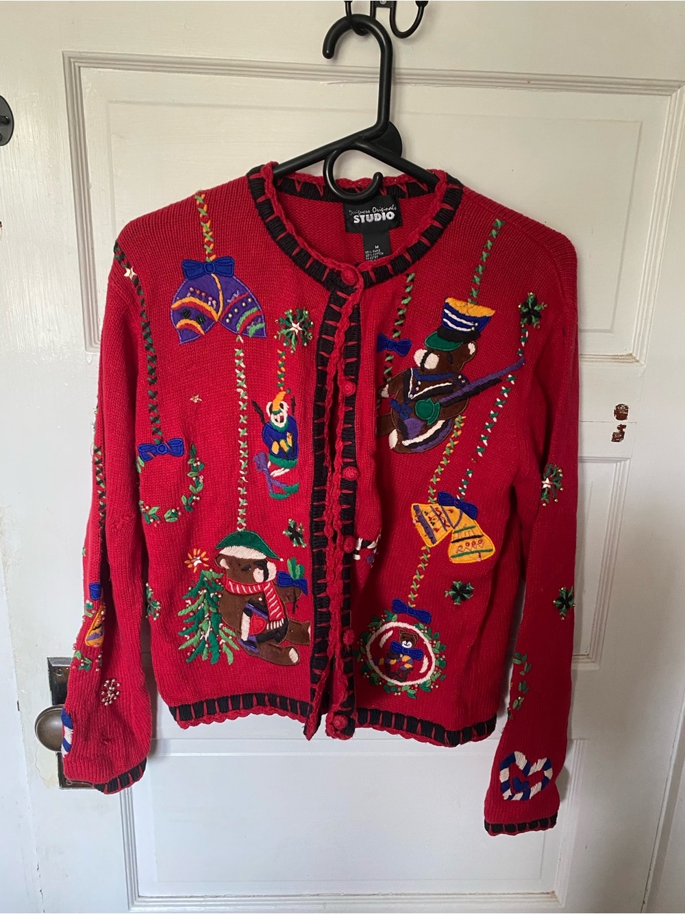 Designers Originals Red Embroidered Holiday Cardigan